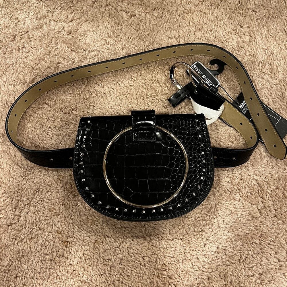 Steve Madden: Faux Leather Convertible Belt Bag - Color Black - Size: Medium